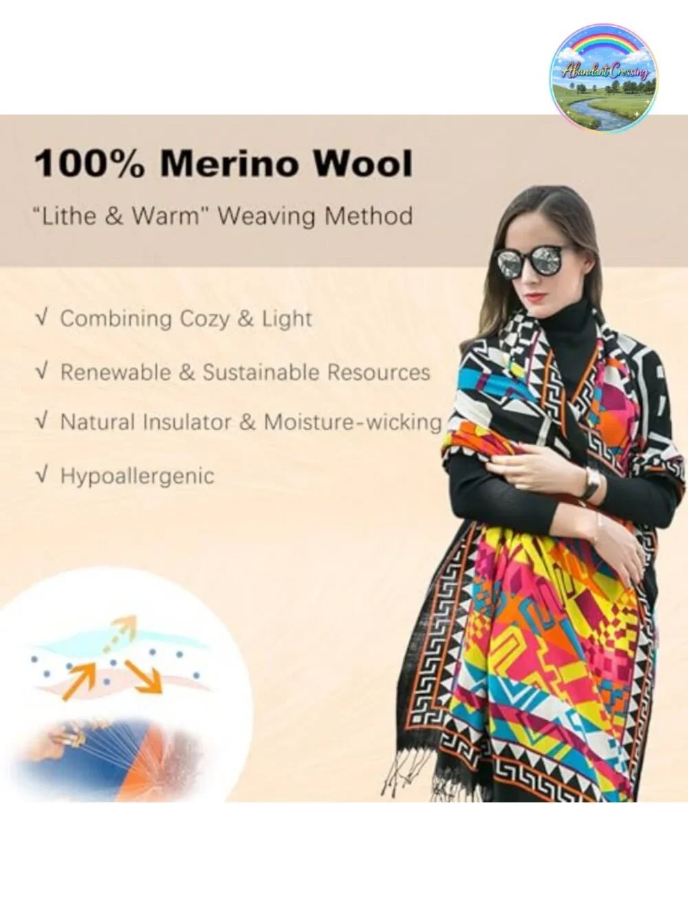 100% Merino Wool Oversized Pashmina Shawl Wrap with Handmade Tassels,